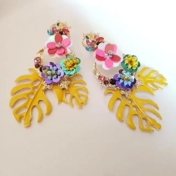 New! Zara Tropical Leaves Drop Earrings - Picture 7 of 9